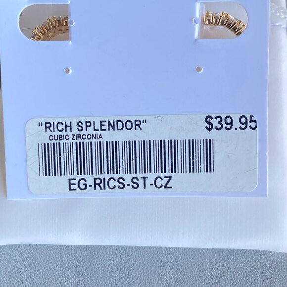 FAC Gold Tone Cubic Zirconia Huggie Hoop Earrings NWT - Picture 9 of 10